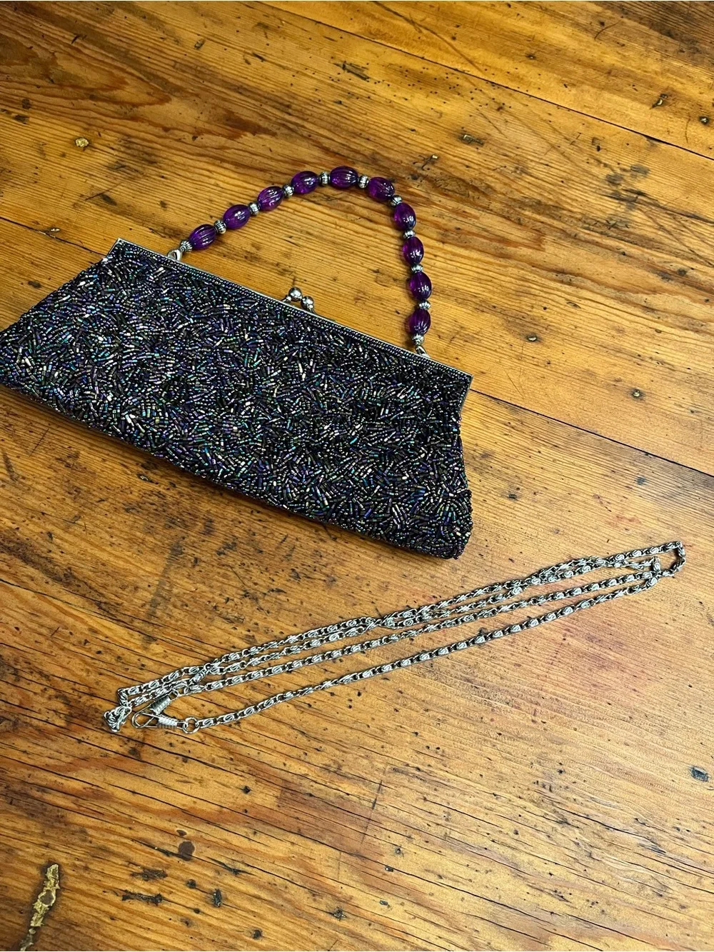 Vintage Carlo Fellini Beaded Evening Clutch Handbag in Plum
